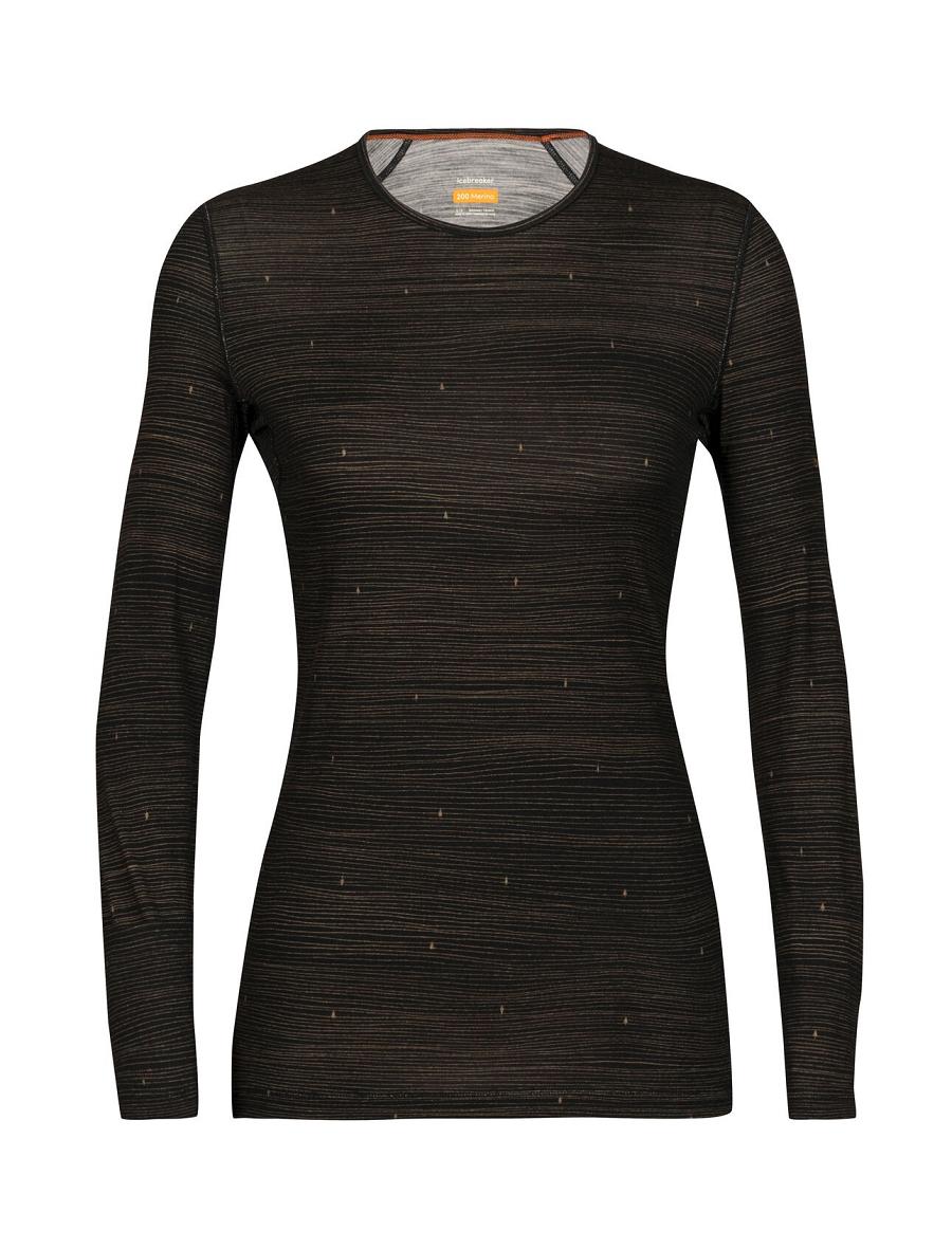 Black / Clove Women's Icebreaker Merino 200 Oasis Long Sleeve Crewe Ski Tracks Base Layers | USA 1824QMAZ